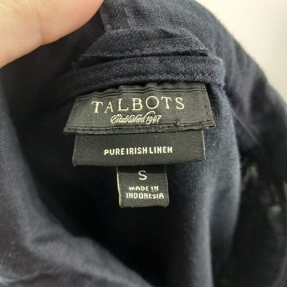Talbots Pure Irish Linen Boxy Lagenlook Navy Blue Hooded Shirt Relaxed Artsy S - Picture 7 of 9
